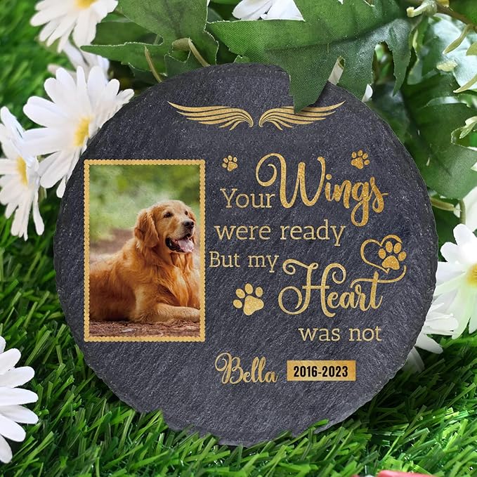 Personalized Pet Memorial Stone | Memorial Gifts for Loss of Loved One, Pet, Cat, Dog | Custom Garden Stones for Dogs or Cats Engaved with Pet's Name and Photo | Cemetery Decorations for Grave