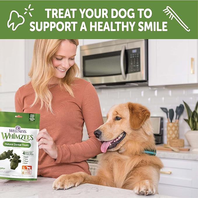 Whimzees Wellness Alligator Dog Dental Treats, Large Size, (6 Count)