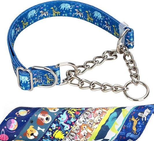Choke Collar for Dogs - Cartoon Dog Adjustable Training Slip Collar with Chain, Anti Pull Design for Medium & Large Dogs(Large)