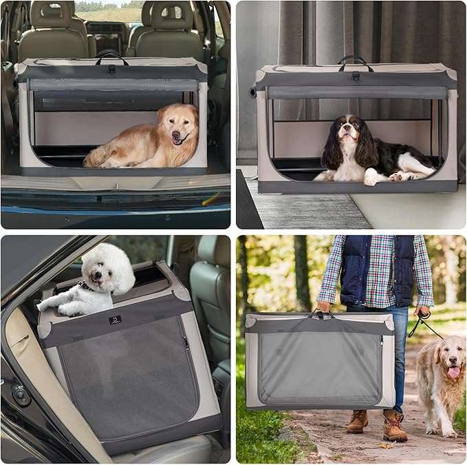 Soft-Sided Dog Crate 40 Inch XL by A4PET, Foldable Collapsible Crate for Large Dogs, Breathable Mesh, Washable Cover, Patented Screw Frame, Portable Travel Car