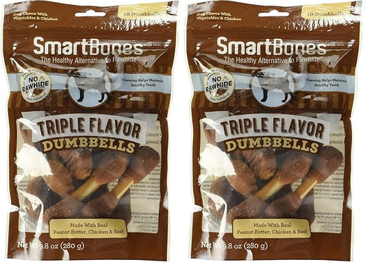 SmartBones Triple Flavor Dumbbells with Peanut Butter,Rawhide-Free Chews for Dogs,(Pack of 20)