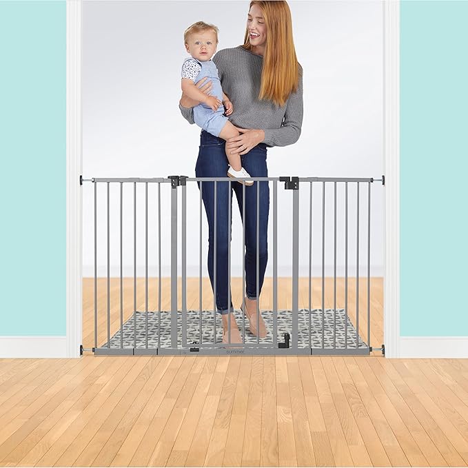Ingenuity Summer Infant Central Station Stairway Wall, Banister, or Doorway Simple to Secure Safety Pet and Baby Gate with 3 Extension Frames, Gray