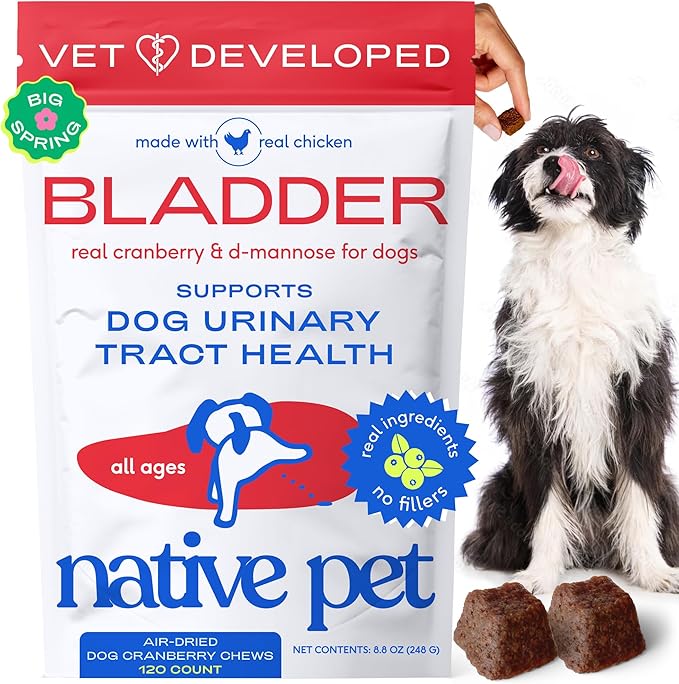 Native Pet Dog UTI Treatment - Cranberry Supplement for Dogs - Supports Normal Bladder Function, Urinary Tract & Kidney Health - Real Cranberry Extract, D-Mannose & Probiotics - Air-Dried - 120 Chews
