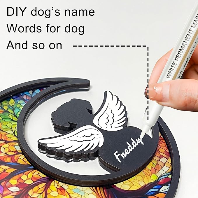 Personalized Dog Memorial Suncatcher - Rainbow Bridge Dog Remembrance Gift with Name Pen, Loss of Dog Sympathy Gift, Pet Bereavement Angel Wings Window Hanging Keepsake