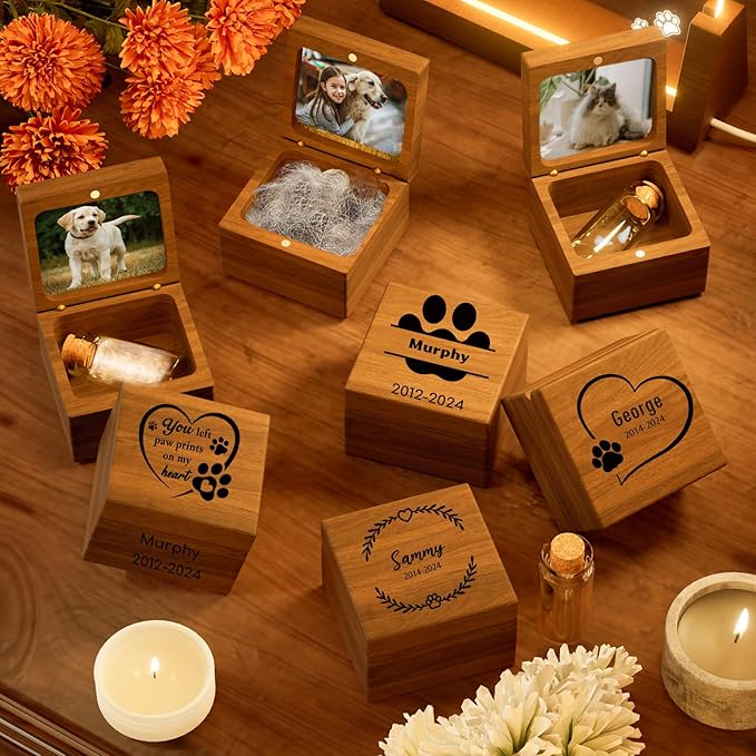 iDIY Personalized Dog Memorial Gifts for Loss of Dog - Pet Memorial Gifts for Dogs, Pet Hair Ashes Keepsake Box, Wooden Pet Fur Memorial Box, Pet Loss Sympathy Gift for Dogs Cats