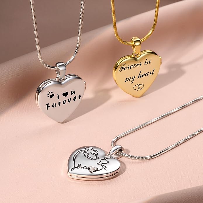 Fanery Sue Personalized Customized Pet Locket Necklace, Heart Lockets Picture Necklaces Dog Memorial Gifts Cat Sympathy for Women Men