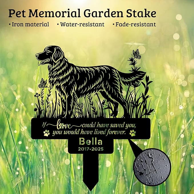 Custom Golden Retriever Memorial Stake with Name & Date, Personalized Pet Metal Memorial Garden Stakes, Pet Golden Retriever Stake Dog Loss Sign Dog Garden Memorial Sign Pet Grave Markers
