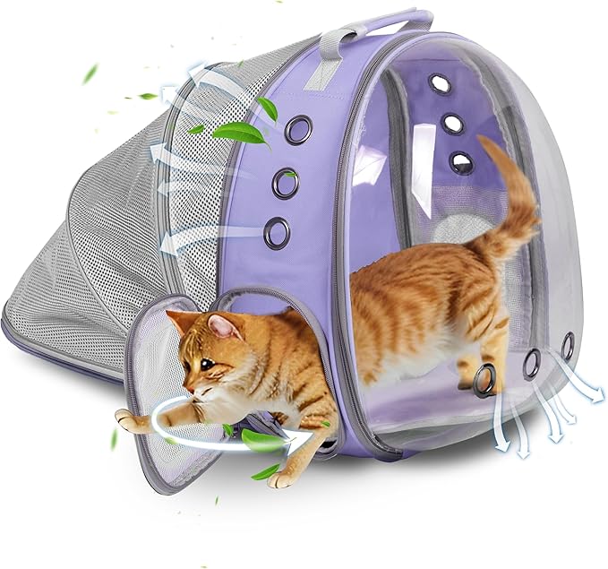 Pet Carrier Backpack Expandable for Cats and Small Dogs, Breathable Anti-Collapse Design, Airline Approved Travel Backpack for Hiking and Outdoor Use (Back Expandable-Purple)