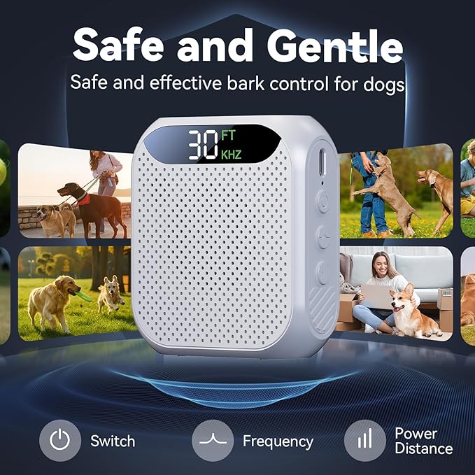 MALOK Dog Bark Deterrent Devices, 30ft Ultrasonic Anti Barking Device for Dogs, Rechargeable Bark Control Device with Adjustable Frequency & Range for Walking, Yard and Home Indoor & Outdoor Use