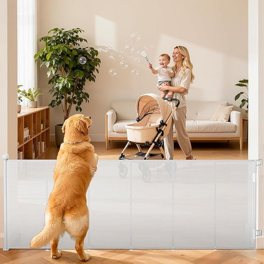 Retractable Baby Gate for Stairs, 48" Tall X 120" Wide Mesh Dog Gate Indoor, Child Gate for Doorways, Hallways, Deck, Indoor Outdoor Pet Baby Safety Essentials for Home, White (2 Pack)