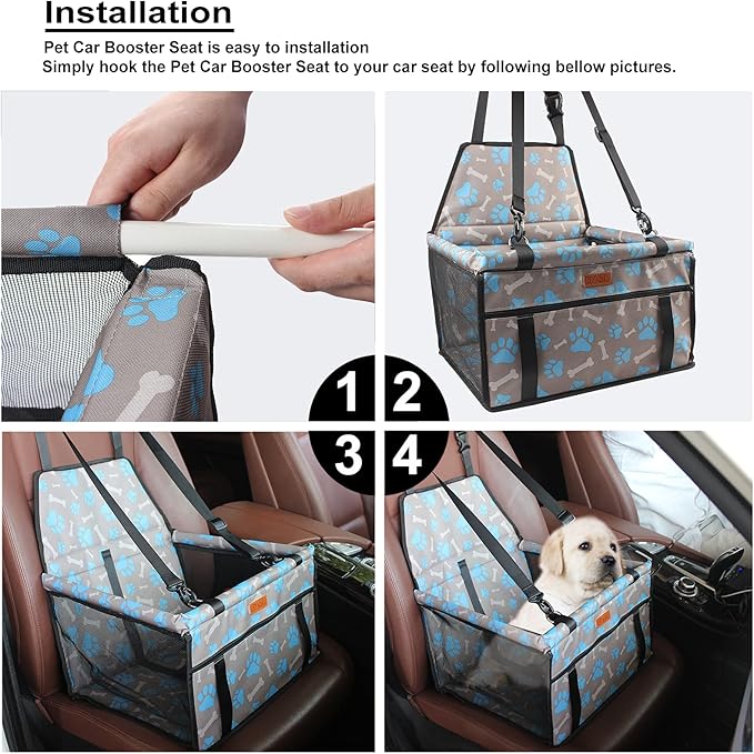 BYGD Pet Dog Booster Seat with Support Rod, Breathable & Foldable Car Basket, Suitable for Small & Medium Pets (Blue & Gray)