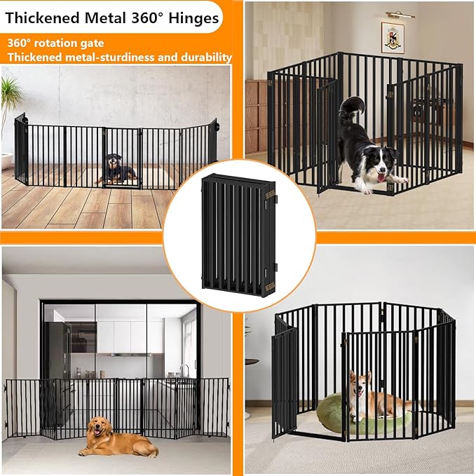 Metal Dog Gate with Door Free Standing for Indoor Use, Freestanding Pet Fence for Stairs and Yard, 32" Tall 8 Panels Black