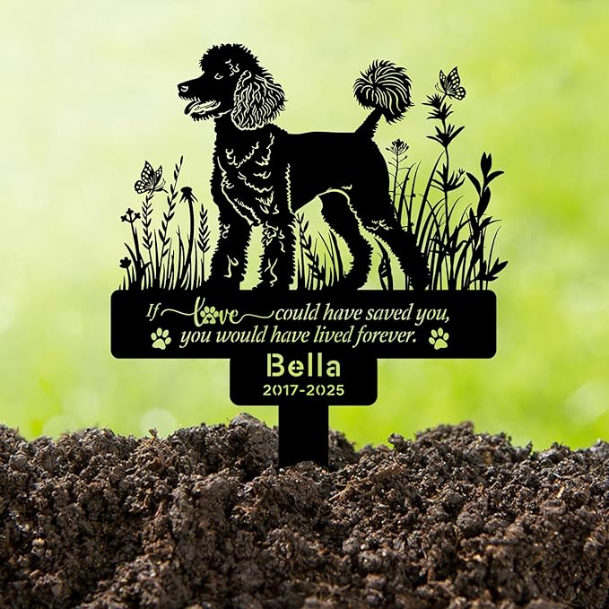 Custom Pet Poodle Dog Memorial Stake, Personalized Pet Poodle Grave Marker Tombstone, Outdoor Garden Metal Sign, Dog Remembrance Plaque, Sympathy Gifts for Loss of Dog