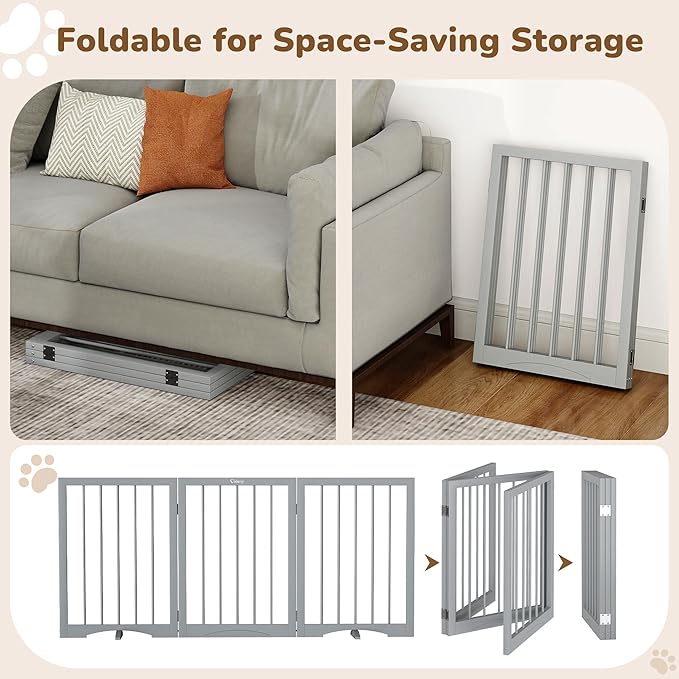 Free Standing Dog Gate Indoor, Foldable Dog Gate for Doorways Stairs Hallways, 3-Panel Freestanding Pet Gate with Support Feet for Stability, Folding Puppy Gate Easy to Move, Doggy Gate 54"x24"