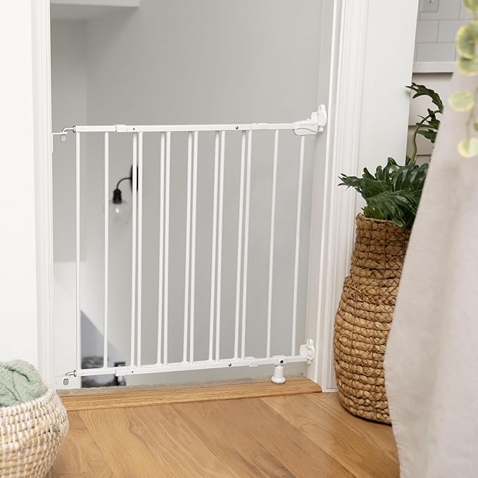 Ingenuity The Stairway 42W Series Safety Pet and Baby Gate, 28"-42" Wide, 28" Tall, for Stairway or Hallways - White Metal