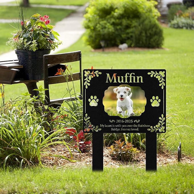 Custom Dog Grave Markers Outdoor, Personalized Pet Grave Marker Dog Memorial with Photo and Name, Outdoor Weatherproof Pet Cemetery Sign, Personalized Dog Memorial Gifts for Loss of Dog