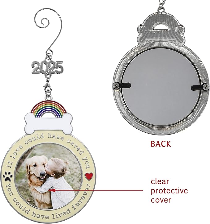 Dog Memorial Keepsake Photo Ornaments - 2025 - If Love Could Have Saved You - Choose The Custom Option and We Will Insert Your Photo Set of 2 - Storage Bags Included - 3" D