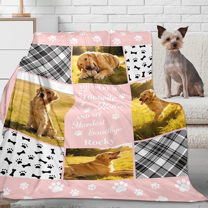 Custom Pet Memorial Blanket, Personalized Dog Memorial Blanket Gifts for Loss of Dogs, Customized Pet Throw Blanket with Photos, Dog Remembrance Bereavement Gift, in Memory of Dogs Gift for Pets Lover