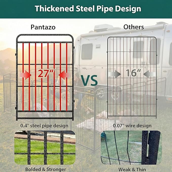 Dog Playpen Outdoor 16 Panels 32'' Rustproof Metal Dog Fence with Gate Small Medium Portable Large Dog Play Pen 36FT, 96 Sq.ft for RV Camping, Trips, Play Yard