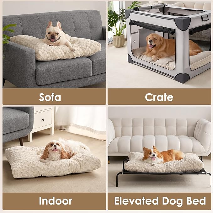 EHEYCIGA XXL Washable Dog Bed for Crate 47x29 Inch, Reversible Kennel Pad for Extra Large Dogs Weight Up to 100 lbs, Plush and Comfy Pet Sleeping Mat, Beige
