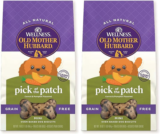 Old Mother Hubbard Wellness Pick of The Patch Dog Biscuits, Natural, Training Treats, Pumpkin & Carrot Flavor, Mini Size, (16 Ounce Bag) (Pack of 2)