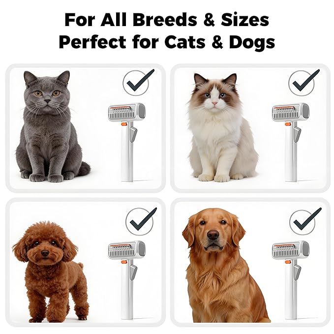 2-in-1 Self Detangling Grooming Comb for Dogs & Cats – Dematting Brush & Undercoat Rake for Long or Short Hair, Effortlessly Removes Mats, Tangles & Loose Fur for a Smooth, Healthy-Looking Coat