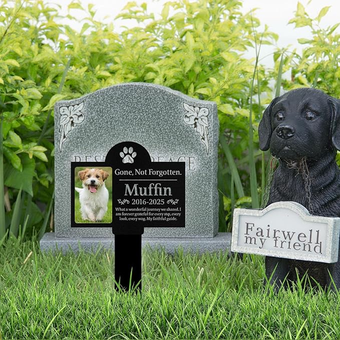 Custom Dog Grave Markers Outdoor, Personalized Pet Grave Marker Dog Memorial with Photo and Name, Outdoor Weatherproof Pet Cemetery Sign, Personalized Dog Memorial Gifts for Loss of Dog