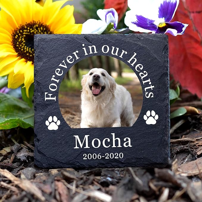 EDSG Personalized Dog Memorial Gifts for Loss of Dog Pet Memorial Gifts for Dogs Cats Memorial Stone Pet Loss Gifts Natural Slate Grave Plaque Pets Bereavement Gifts Loss of Pet Gift (Design 1)