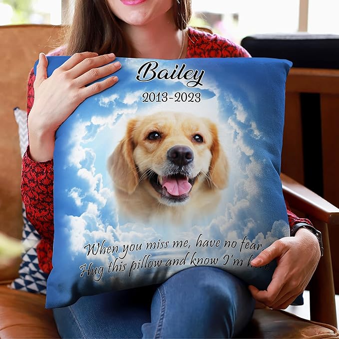 Hyturtle Personalized Pet Photo Memorial Pillow with Insert 12"x12" Double-Sided Printed Sympathy Gifts for Loss of Dog - Dog Remembrance Gifts - Custom Pet Memorial Gifts - Miss Me Pillow Home Decor