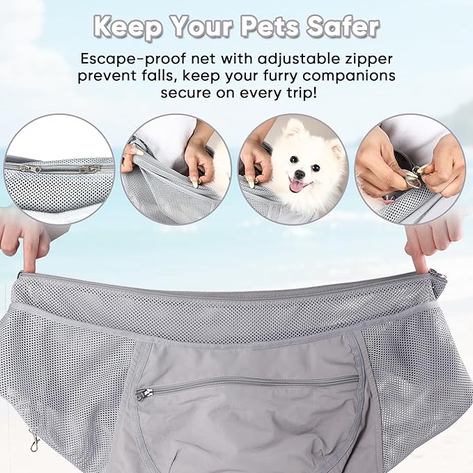 NATUYA Small Dog Sling Carrier - Lightweight & Cozy Breathable Mesh Pet Purse for Puppy Under 15 lbs - Zipper Pocket, Adjustable Strap for Hands-Free Travel Hiking Doggy Bag