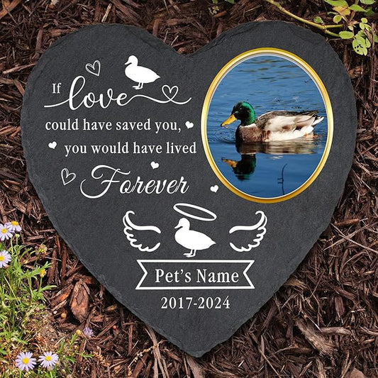 Personalized Duck Memorial Stones, Customized Pet Sympathy Gifts for Loss of Duck, Waterproof Garden Stone Pet Duck Grave Markers Ducks Headstone, Cemetery Decorations for Grave