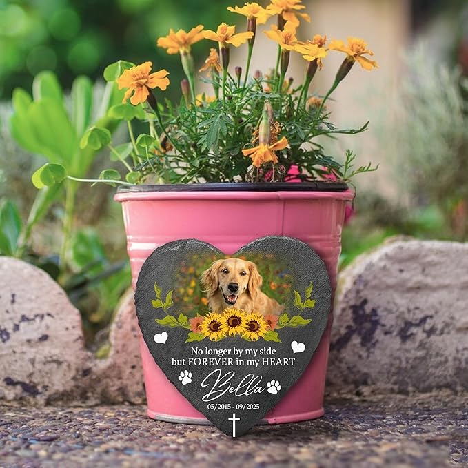 Custom Pet Stone Memorial Dog Memorial Plaque with Photo | Pet Memory Stone for Dog Sympathy Gifts Personalized Gifts for Dogs | Customized Headstone in Loving Memory Pets for Pets Lovers