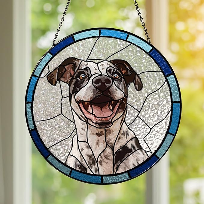 NAZENTI Personalized Dog Memorial Suncatcher, Sympathy Gift for Loss of Pet, Dog Remembrance Gift, Stained Glass Suncatcher, Custom Portrait Photo and Name, Pet Memorial Ornament Window Hanging 1