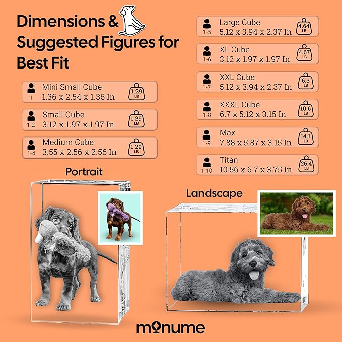 Monume 3D Landscape Pet Memorial Frame (2"x3.2") – Laser Engraved 3D Crystal Photo Made from Clear-Cut Crystal Glass – Custom Dog Memorial Gifts for Remembrance Keepsake of Dog or Cat