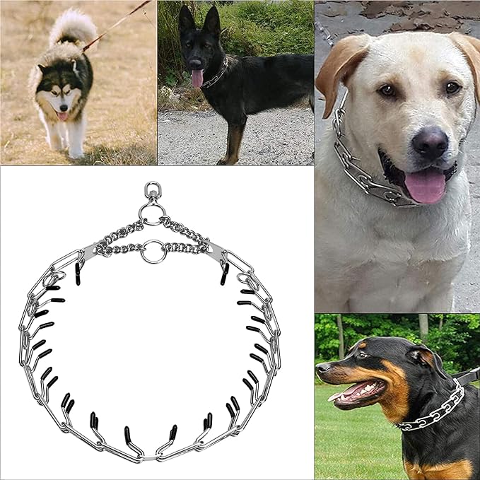 Stainless Steel Prong Pinch Collar for Dogs, Adjustable Training Collar with Quick Release Buckle for Small Medium Large Dogs (Black, 26")