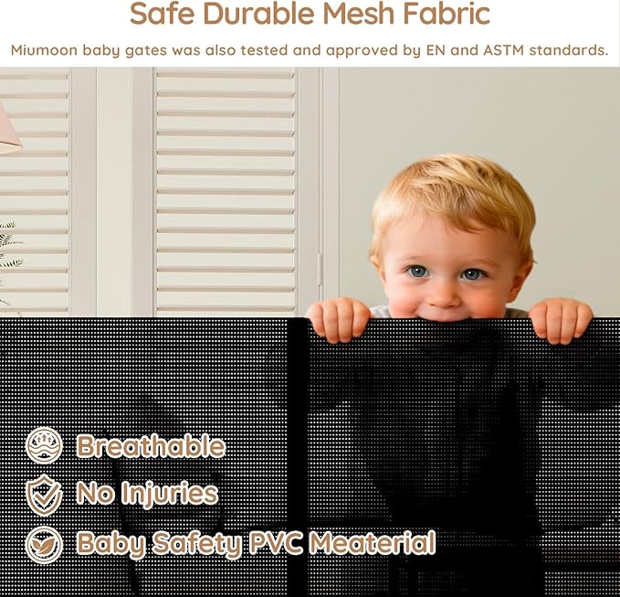 One-Hand Operation Retractable Baby Gates, 71 inch Retractable Gate with Reinforced Strip Design to Prevent Crawling Through, 6 FT Retractable Dog Gate for Stairs, Doorways, Hallways
