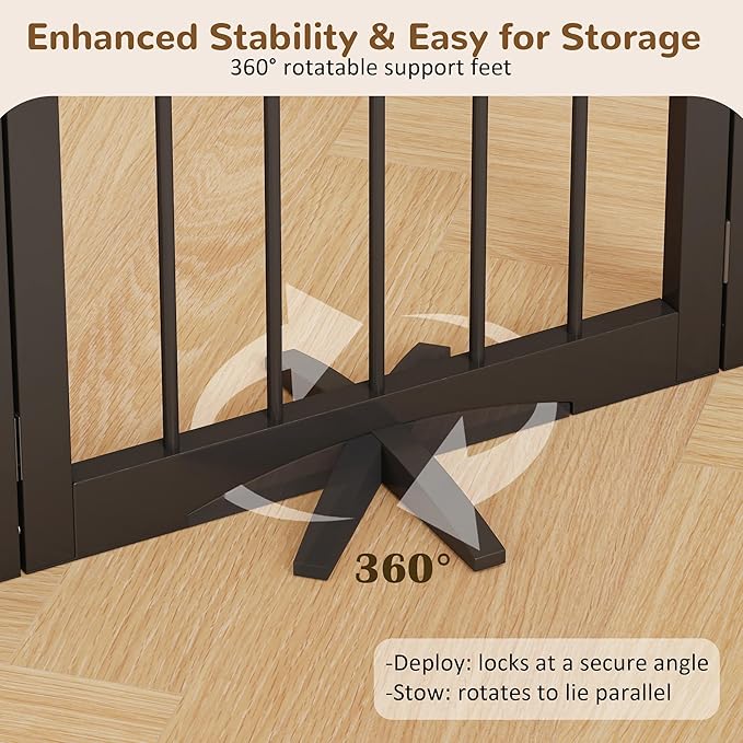 Free Standing Dog Gate Indoor, Foldable Dog Gate for Doorways Stairs Hallways, 3-Panel Freestanding Pet Gate with Support Feet for Stability, Folding Puppy Gate Easy to Move, Doggy Gate 54"x24"