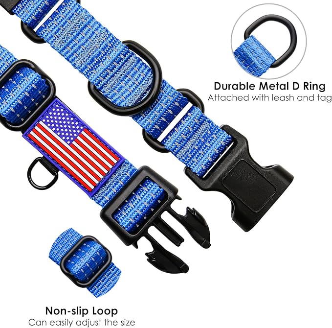Martingale Collar for Training Dogs. Adjustable Reflective Collars with Buckle-USA Flag- NO Pull-Prevents Slipping Out, for Medium Large XL Dogs. Helps with Strong pullers (XL, Blue)