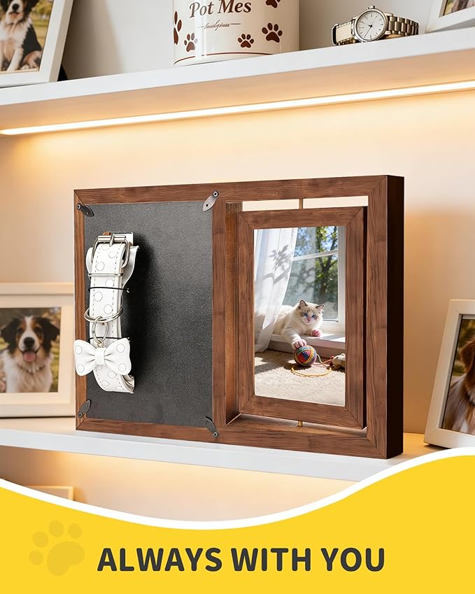 Dog & Cat 3-IN-1 Memorial Wooden Picture Frame Set, Lost Pet Sympathy Gifts with 360° Rotation Wooden Picture Frame for Two 4"x6" Photos, Pet Memory Gifts for Dog/Cat Passing