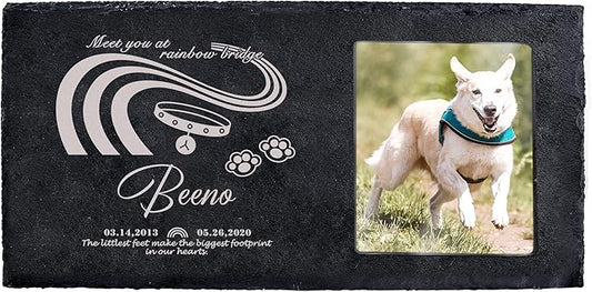 Fanery Sue Custom Cat Memorial Stones with Full Color Image, Dog Memorial Gift Garden Stones, Pet Grave Markers Personalized, All-Natural Memorial Headstone for Pet