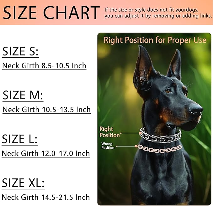 Stainless Steel Dog Training Collar, Quick Release Buckle, Adjustable Collar for Large Dogs Neck Girth 12"-17“