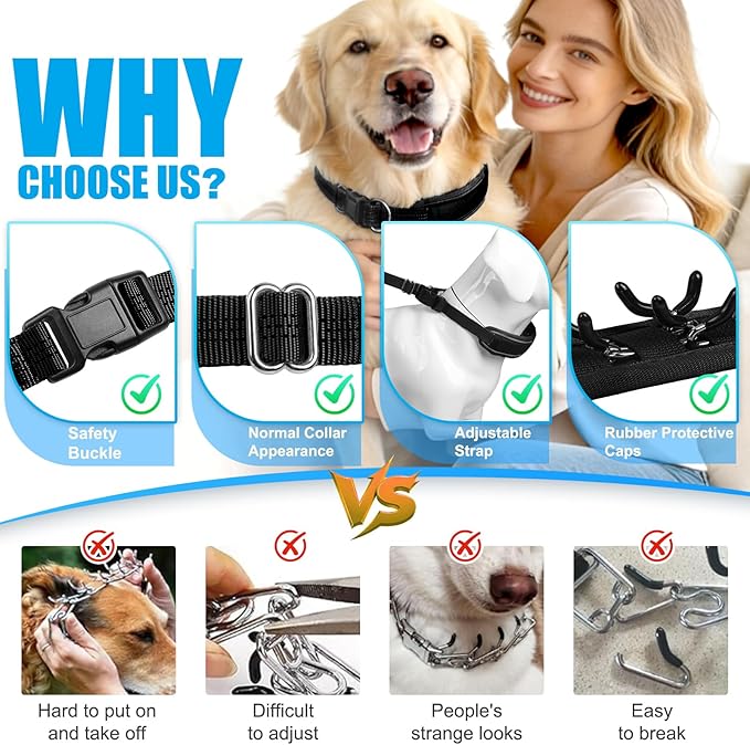 Lightweight Prong Collar for Dogs, Reflective No Pull Dog Collar | Adjustable Size Dog Pinch, Breathable Woven Fabric Air Grid Technology, Martingale Collar for Dogs Training(Black-XL)