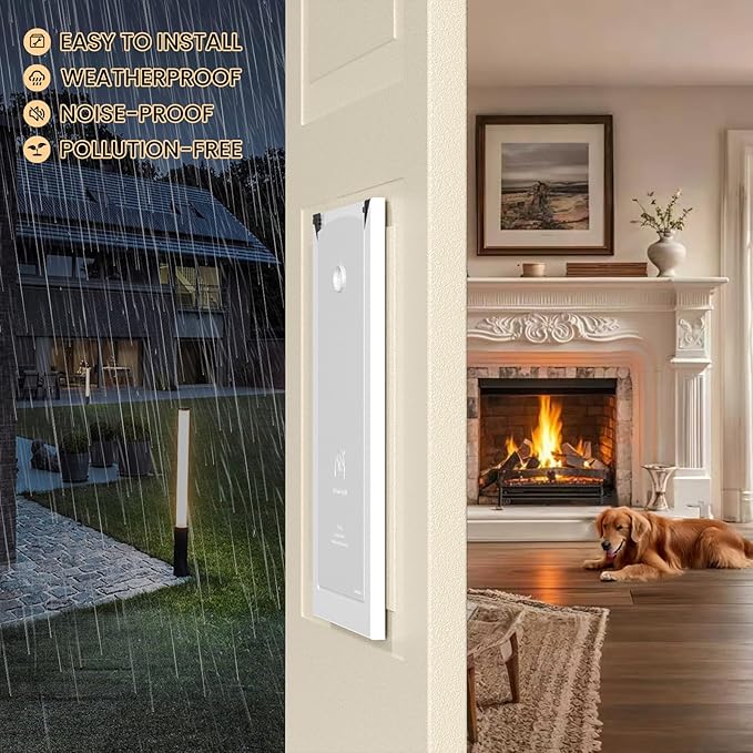 HARDLIGHT Aluminum Frame Dog Door - Up to 90 LBS, Double Soft Flaps with Magnetic Closure, Adjustable Telescoping Tunnel Large Dog Door with 2 Sliding Panels, Easy Install, Snow White, Large