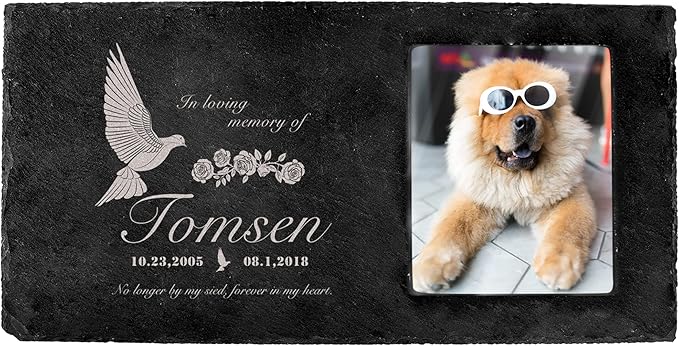 Fanery Sue Custom Cat Memorial Stones with Full Color Image, Dog Memorial Gift Garden Stones, Pet Grave Markers Personalized, All-Natural Memorial Headstone for Pet