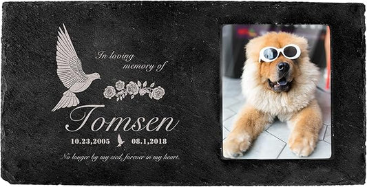 Fanery Sue Custom Cat Memorial Stones with Full Color Image, Dog Memorial Gift Garden Stones, Pet Grave Markers Personalized, All-Natural Memorial Headstone for Pet