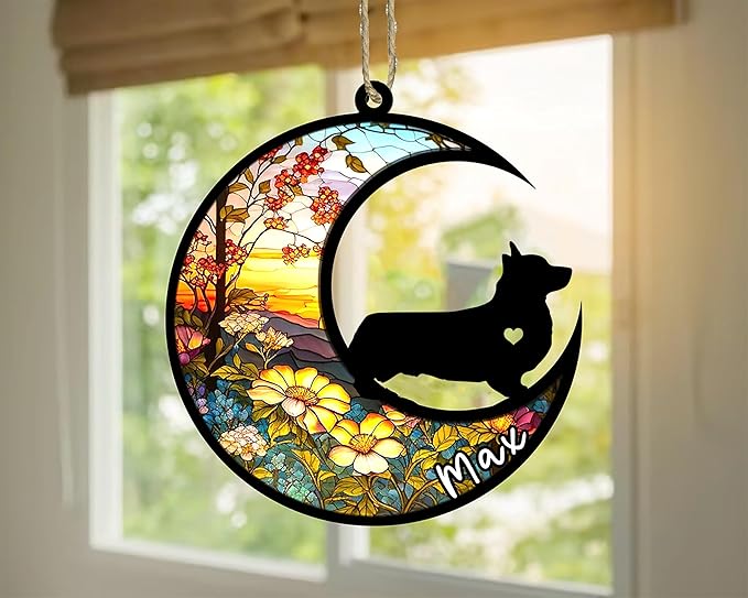 Personalized Dog Memorial, Custom Name Corgi (Black) Dog Christmas Ornament with Name, Custom Breeds, Pet Loss Light Catcher, Gifts for Lovers Loss of Pet Sympathy on Mothers Day Christmas