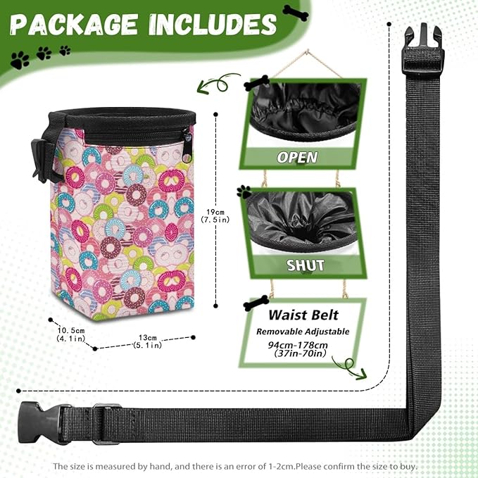 Colorful Donut Dog Treat Bag Puppy Training Pouch Animal Walking Snack Container Dog Food Dispenser Pet Feed Snack Reward Pocket for Pet Puppy Travel or Outdoor Use