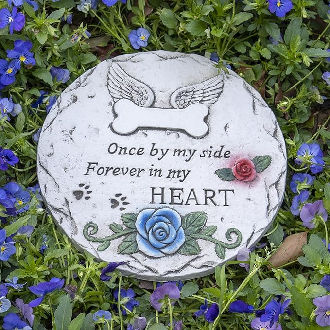 Pet Memorial Stone for Loss Dog or Cat, Dog Passing Away Sympathy Bereavement Gifts, Pet Grave Markers with Paw Prints Funerary Headstones Outdoor Garden