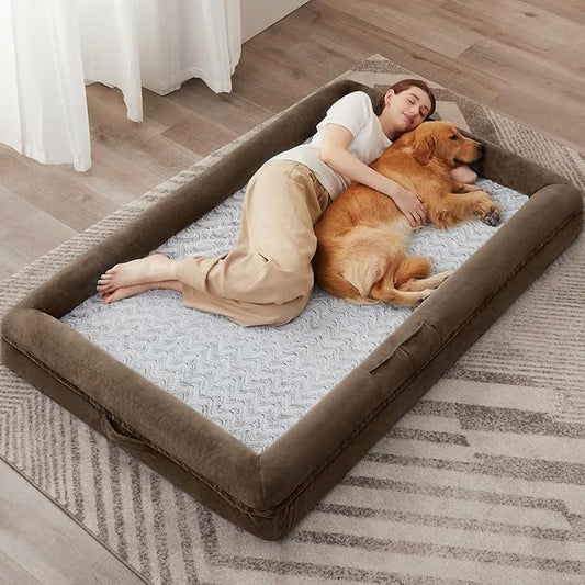 WNPETHOME Human Dog Bed for Adult, Washable Dog Couch with Removable Waterproof Cover, Orthopedic Large Pet Sofa Bed with Bolster Sides for Sleeping