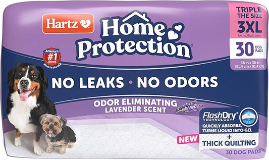 Hartz Home Protection Super Absorbent Odor Eliminating Lavender Scented No Leak Dog Pads, 3XL 30 Count